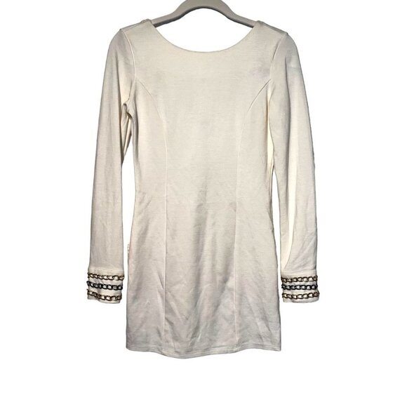 NWT DOUBLE ZERO White Scoop Neck Bodycon Zip Back Metal Cuff Mini Dress Small - Picture 1 of 6